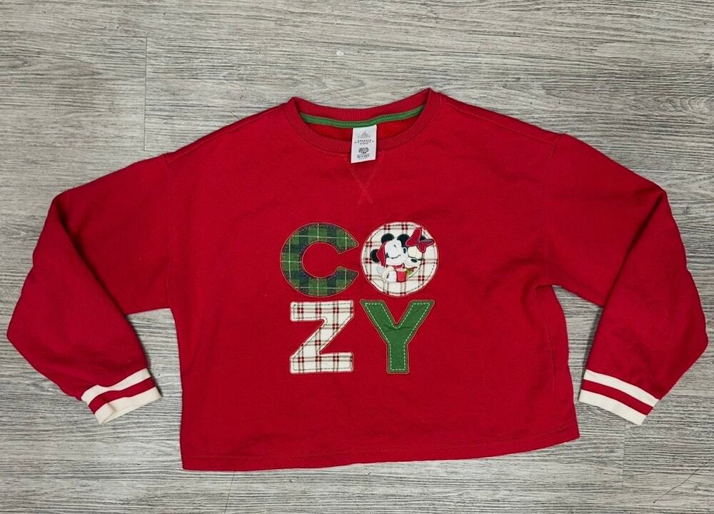 Disney Parks Mickey Mouse COZY Christmas Holiday Plaid Sweatshirt Women’s Medium